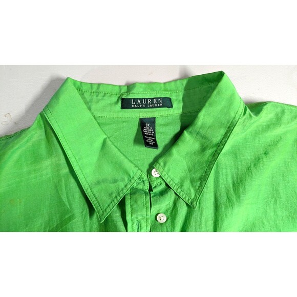 Ralph Lauren Long Sleeve Silk Blend Green Button Down Shirt Women"s 3X Roll Tab - Picture 5 of 6